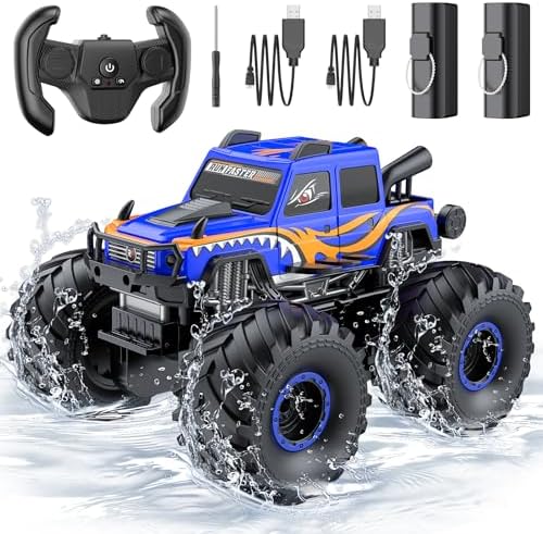 WayEee Remote Control Car Toys for Kids 6+, RC Car Waterproof Monster Truck Toys, Amphibious 4X4 Pickup, All Terrain Off-Road Vehicles, 2.4GHz Remote Control, 1/18 Scale RC Truck Boys Gifts/Blue