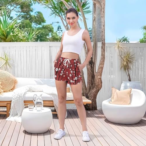 KLL Shorts esportivos de cintura alta com padrão de cerejeira para esportes de ioga e secagem rápida