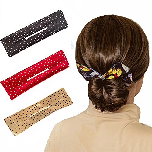 Lazy Deft Bun Hair Bun Maker, Multi-color Cloth Magic Hair Clip, Flexible Reusable Fashion Hairbands, French Twist Hair Accessories for Women (Print-Black+Yellow+Red)