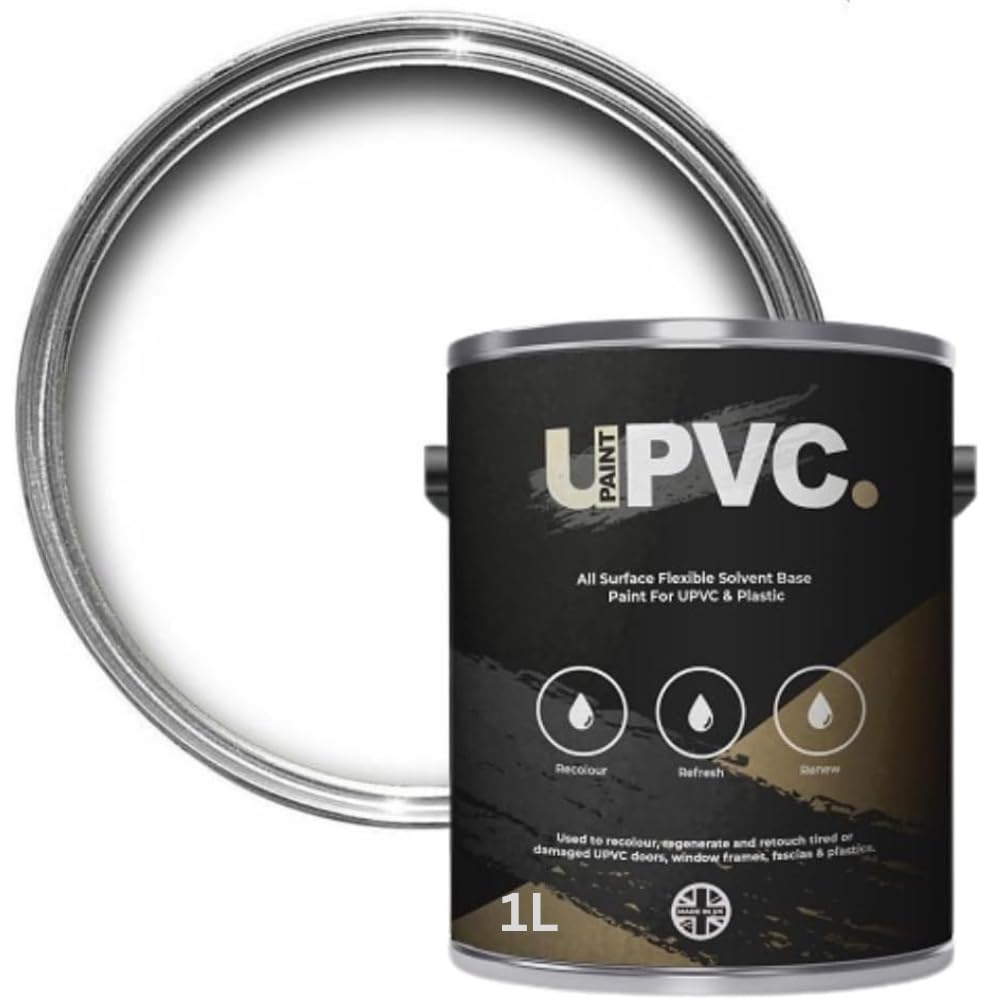 upaintpvcAll-In-Once UPVC Plastic Paint - Windows - Doors - Frames - Conservatories - Fascia - Downpipes - Guttering | Semi Matt Finish - 1 Litre (Brilliant White)