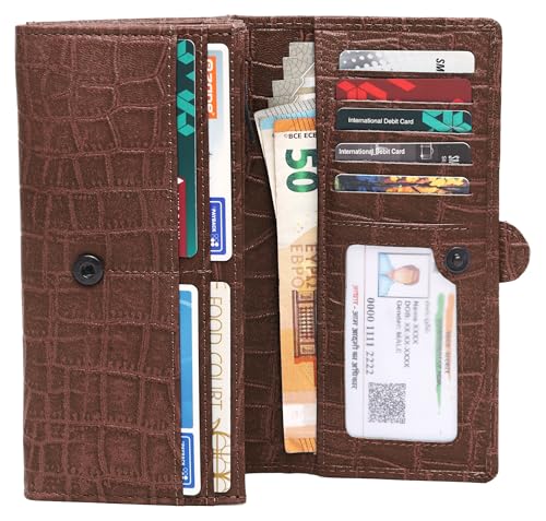 Image of WildHorn Women's Genuine Leather RFID Blocking Wallet | Tri-Fold High-Capacity Ladies Purse with Card Slots, Zipper Coin Pocket & Snap Closure | Ideal Gift for Women (Maroon Croc)