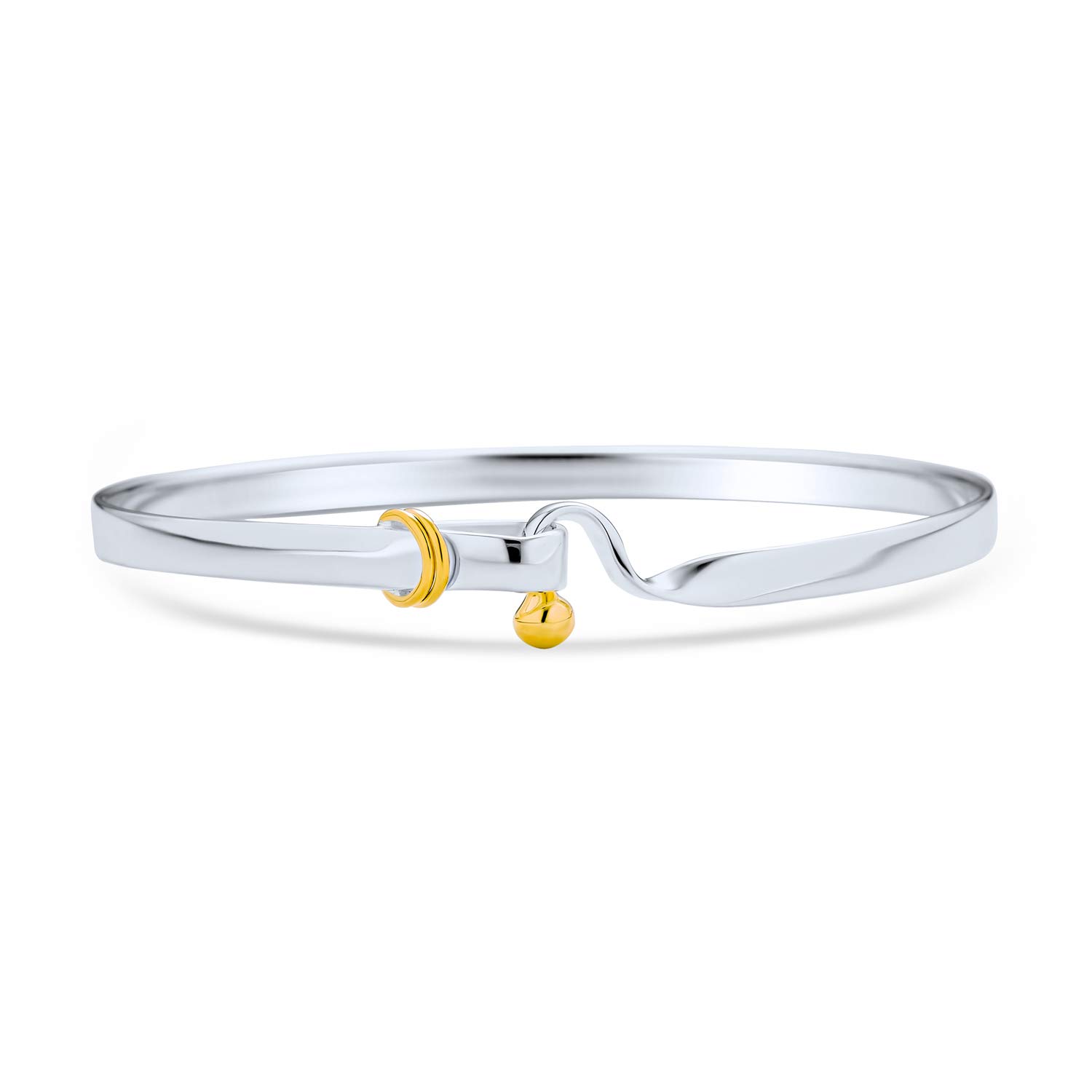 Bling Jewelry Bracciale Rigido Con Gancio E Occhiello Placcato Oro Bicolore Personalizzato Per Amica In Argento Sterling .925 Inciso Su Misura