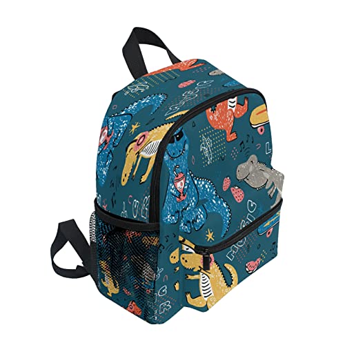 senya Kids Backpack with Chest Clip, Listen Music Dinosaur Toddler Schoolbag Preschool Bag for Girls Boys One Size2
