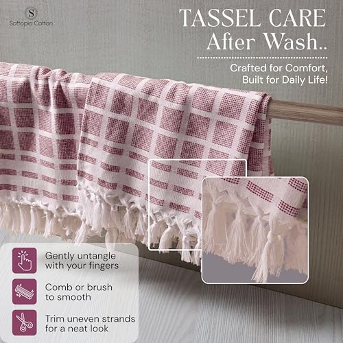 Image of Matrix Dobby Kitchen Towels 4 Pack 100% Cotton, 16x26 Inches, Decorative Tea Towels with Handmade Tassels, Absorbent Reusable Dish Cloths for Kitchen Drying - Burgundy Wine, Natural