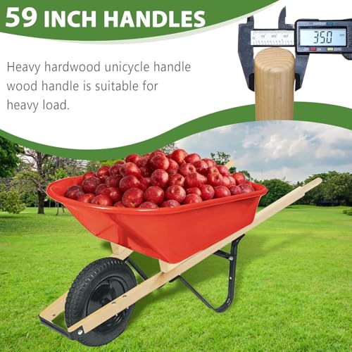 Wheelbarrow Handles Replacement Kit, 59” Heavy Duty Hardwood Wheelbarrow Handles with 2 Wood Wedges & 5 Sets Mounting Bolts, Pre-Drilled Wooden Handles for Easy Installation, Wheel Barrow Repair Parts