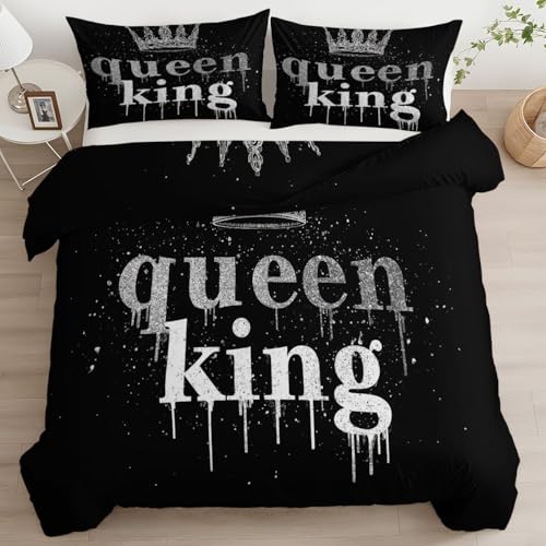 Funda de edredón 180 x 220 cm Reversibles Negro Juego de Cama, Rayas Minimalistas De Rey Y Reina Suave y Transpirable Funda Nórdica Anti Decoloración para Adultos y Niños