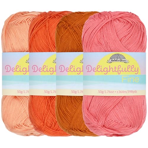 JubileeYarn Delightfully Fine Yarn - 50g/Skein Lace Bamboo - Shades of Orange - 4 Skeins