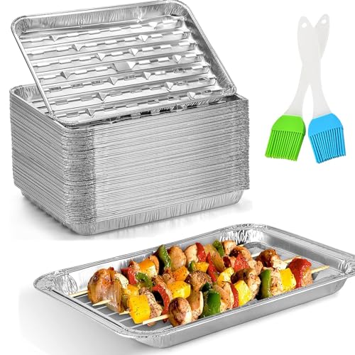 CHAMSUREUK [30-Pack] Disposable Barbecue Tray 34 x 23 x 2.8cm Aluminum Foil Perforated Grill Containers Aluminum Foil Pans Barbecue Grilling Trays Baking Plate with Holes for Grilling BBQ Charcoal