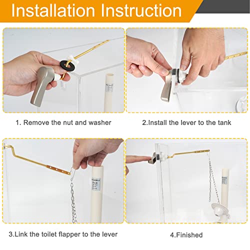Image of Hibbent Universal Metal Side Mount Toilet Handle Kit, Brushed Nickel | Solid Brass Toilet Flush Tank Lever with Stainless Steel Adjustable Flapper Chains, Side Tank Toilet Handle for Most Toilets