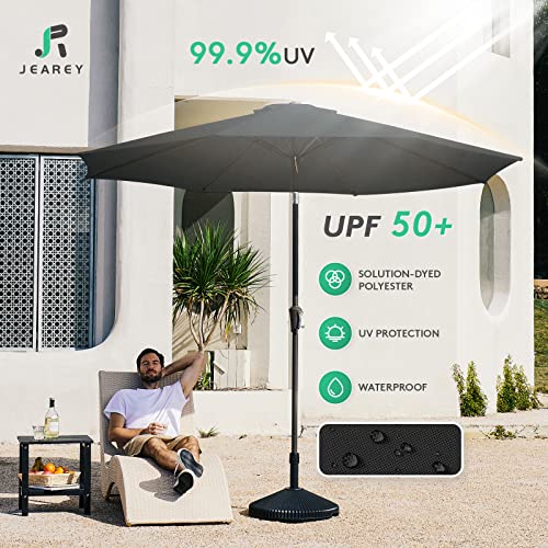 Image of JEAREY 9FT Outdoor Patio Umbrella Outdoor Table Umbrella with Push Button Tilt and Crank, Market Umbrella 8 Sturdy Ribs UV Protection Waterproof for Garden, Deck, Backyard, Pool (Black)
