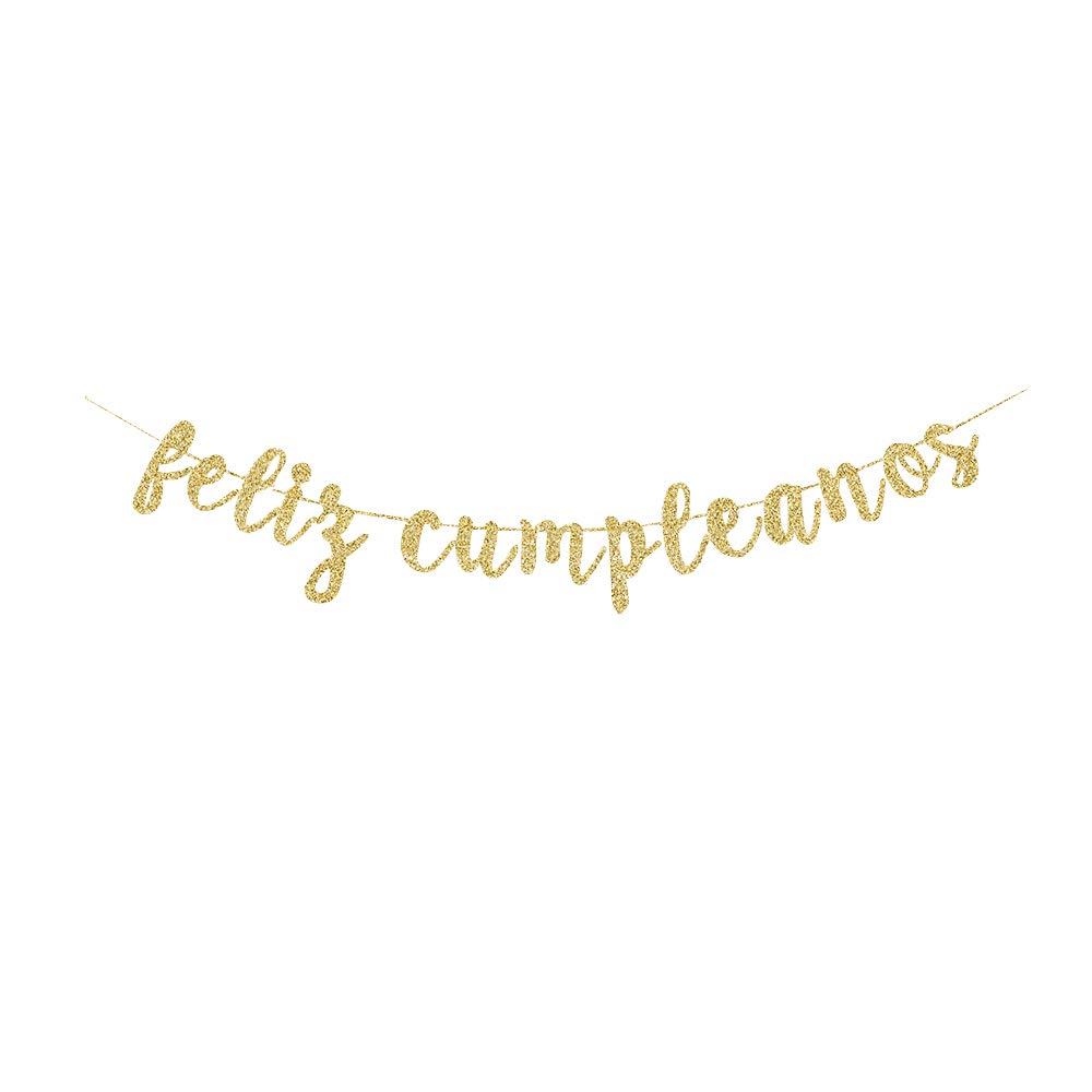 Feliz Cumpleanos Gold Gliter Paper Sign Banner, Happy Birthday Photo Backdrops Decorations
