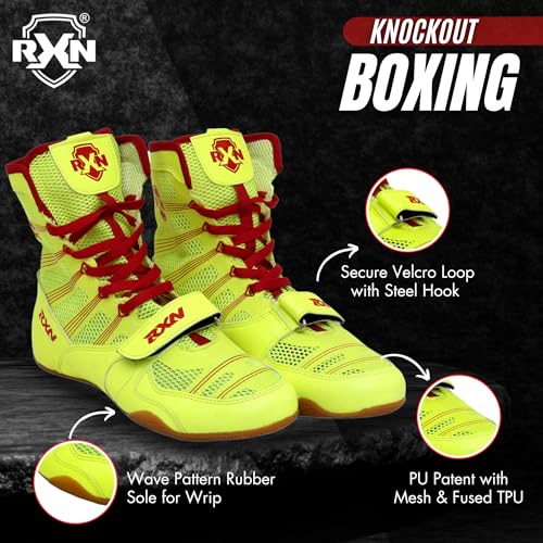 Image of RXN Boxing Shoes for Men and Women Lace Up Non Slip Rubber Sole Lightweight Mid High Top | Knockout High Top Boxing Boots for Men & Women