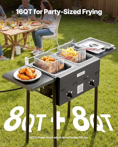 VEVOR Friteuse au Gaz Propane à Double Cuve 9Lx2, Appareil de Cuisson au Propane en Acier Inoxydable, Autoportant avec Plateforme Pliable et Réglage de la Chaleur, pour Extérieur Restaurant Snack-bar – Image 3