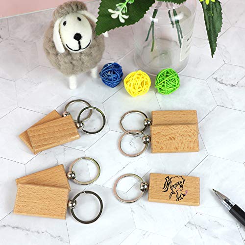 Auear, Blank Wooden Key Chain Wood Keychain Key Ring Key Tags Personalized Edc Or Best Gift Craft (Rectangle, 10 Pack) #TOP1