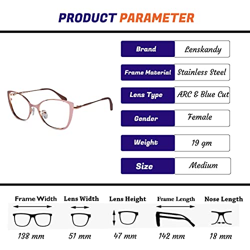 Image of LensKandy Cat Eye Shape Glasses for Women | Blue Cut Cat Eye Full Rim | Zero Power | Anti-Glare & UV Protection | Large Size Eyeglasses for Screen Use | Lightweight & Blocks Harmful Rays