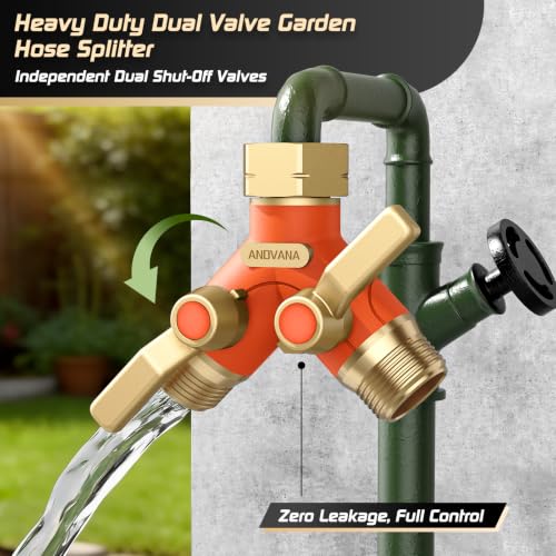 Image of Hose Splitter 2 Way Heavy Duty, Garden Hose Splitter- Full Metal Body Y Type with Dual Shut Off Valves, 3 /4 inch Standard Threads, Leak-Proof Dual Outlet Splitter for Sprinklers and Irrigation Systems
