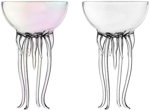 Miniatura 7 de Taza de cristal mágica de medusas oceánicas, colorido cóctel o Martini, vajilla única para bar o cocina (dos tazas de vidrio transparentes de 8.5 fl