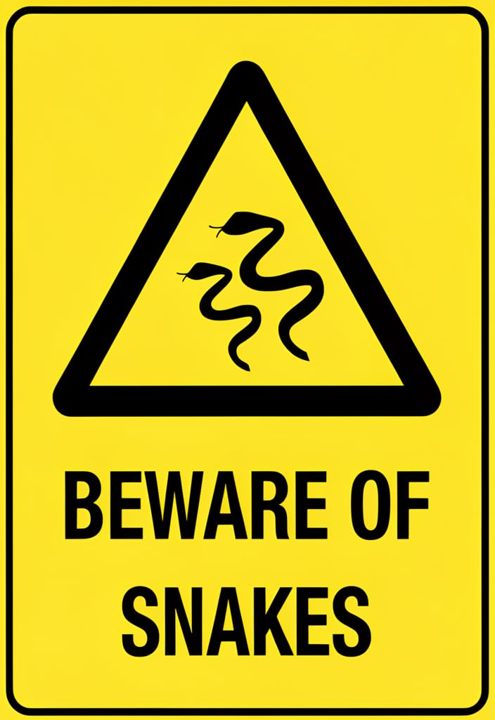 peiyeety Beware of Snakes Tin Sign 12x8 Inch, Yellow Warning Metal Wall Decor Plaque with Snake Symbol, Rustic Novelty Sign for Garage Shed Yard Patio Cabin, Fun Gift Idea