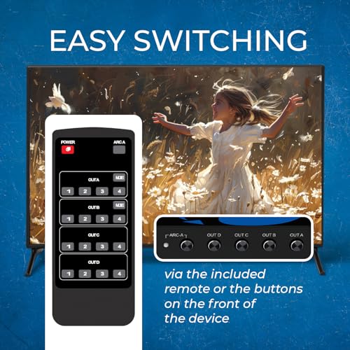 image for OREI 4K@60Hz 4×4 HDMI Matrix Switch with Downscaler & ARC, 18Gbps, HD