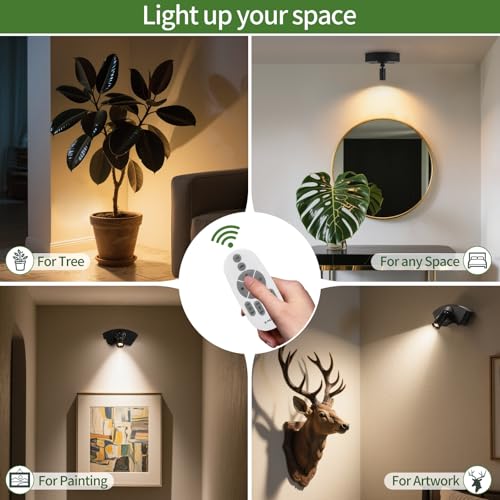 Image of Zoomable Spot Lights Indoor, Wireless 3300mAh Rechargeable Spotlight, Uplights Indoor with Remote Dimmable, 3CCT & Timer, Uplighting for Accent Lighting, Plant, Tree, Artwork,Pictures (1 Pack)