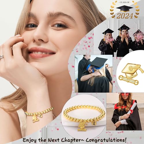 Graduation Gifts for Her 2025, 2025 Graduation Gifts High School College Graduation Gifts for Teen Girls 5th 8th Grade Masters Degree Grads Initial Bracelets for Women Letter A-Z Charm Bracelet Daughter Niece Granddaughter Girlfriend Jewelry