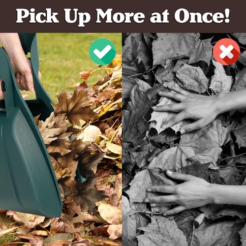 Leaf Scoops Hand Rakes - Lightweight, Durable Grabber Tool for Scooping Up Leaves, Spreading Mulch, Gardening, and Yard Work by Pure Garden (Green)