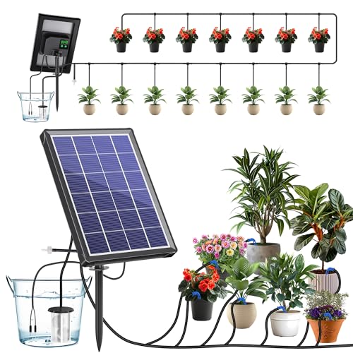 Biling ソーラー自動水やりシステム 3.5W 2200mAh バッテリー内蔵 最大15鉢対応 留守/旅行用 6モード設定 深水やり 節水設計 15mホース&ドリッパー付き 日本語マニュアル付 家庭菜園 ガーデニング