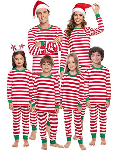 Aibrou Family Matching Christmas Pajamas Set 100% Cotton Striped Sleepwear for Women/Men/Boys/Girls