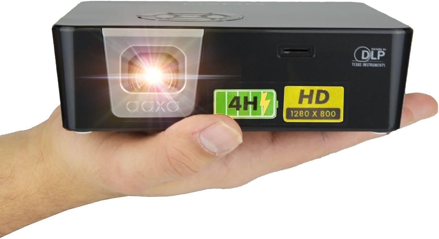 AAXA P6X 1000 Lumen Battery Projector - 4 Hour Battery, DLP 1080p Support, 30,000 Hours LED, 15000mAh Powerbank, HDMI/USB/microSD Input - World's Brightest Pico Projector