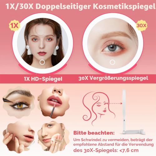 B Beauty Planet 30X/1X Vergrößerungsspiegel mit Licht, Höhenverstellbarer Schminkspiegel mit Beleuchtung… – Ansicht 2