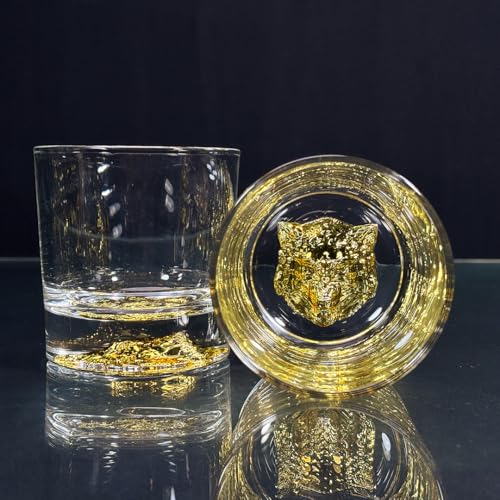 Image of Melbify Gold Wolf Whiskey Glass Gift Set | 4 pcs Set | 300 ml | Ultra-Premium | Gold-Bottomed | Imported | Luxurious | Ideal for Wedding Gifts, Anniversary, VIP and Corporate Gifts