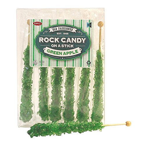 Extra Large Rock Candy Sticks: 6 Green Rock Candy Sticks, Green Apple, Individually Wrapped for Party Favors, Candy Buffet, Birthdays, Baby &amp; Bridal Showers, Old Fashioned Espeez Bulk Candy on a Stick