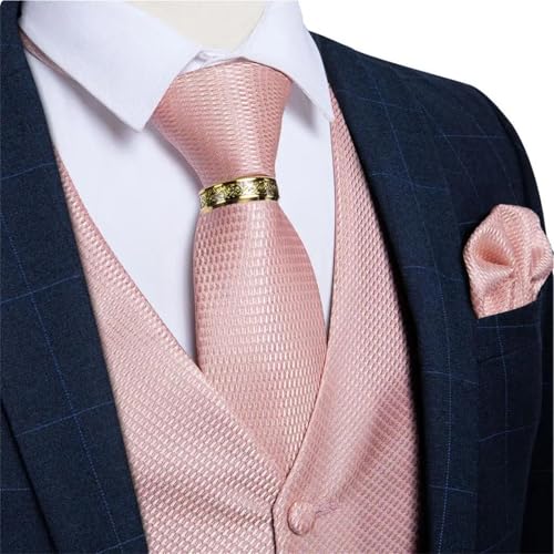 Men’s Slim Fit Suit Vest and Tie Set – Solid Color Wedding Waistcoat Suit with Decorative Gold Ring2