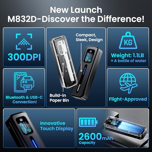 Image of Phomemo M832D Touchscreen Inkless Portable Printer with Case & 3 Roll Paper