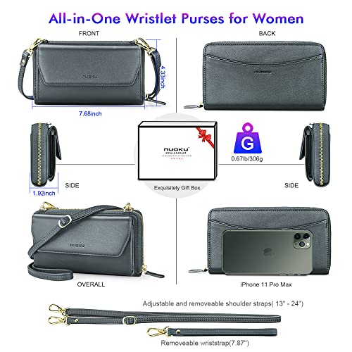 Image of nuoku Womens RFID Wallet Purse Wristlet Crossbody Clutch with Zip Around 2 Strap | RFID