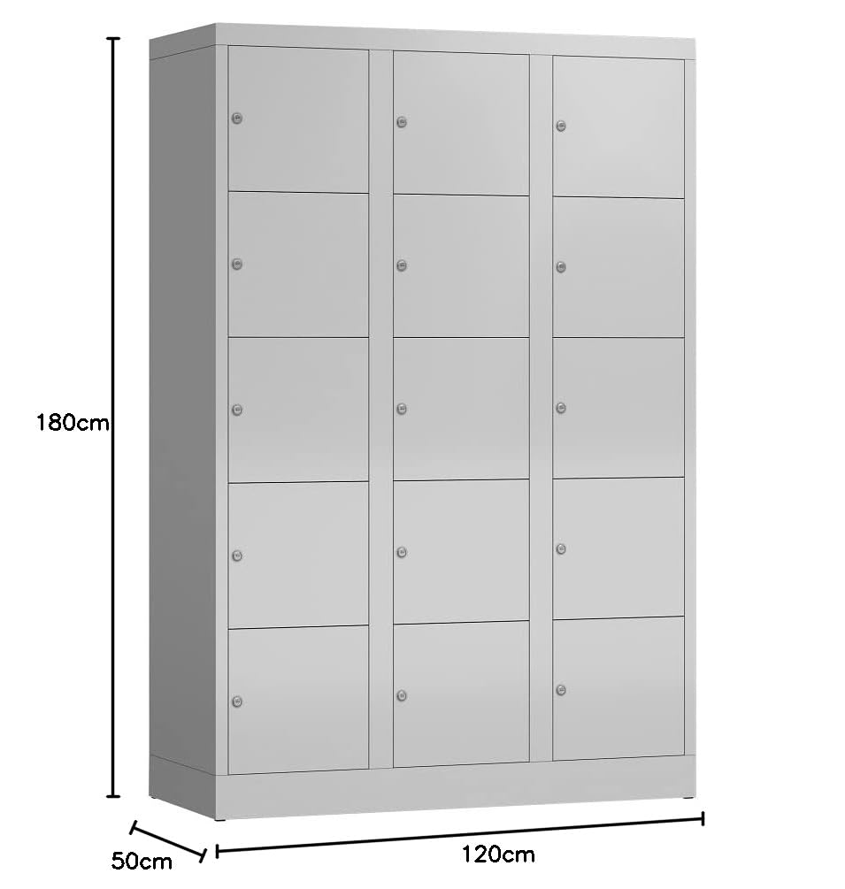 Lüllmann XL Schließfachschrank Fächerschrank 15 Fächer, 1800 x 1200 x 500 mm (RAL 7035 lichtgrau)