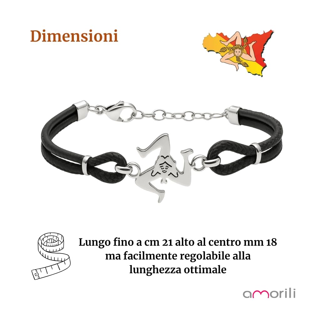 Bracciale Trinacria Siciliana Uomo Donna | Simbolo Sicilia in Acciaio Inox e Corda Nautica | Gioiello Artigianale Siciliano | Idea Regalo per Amanti della Sicilia