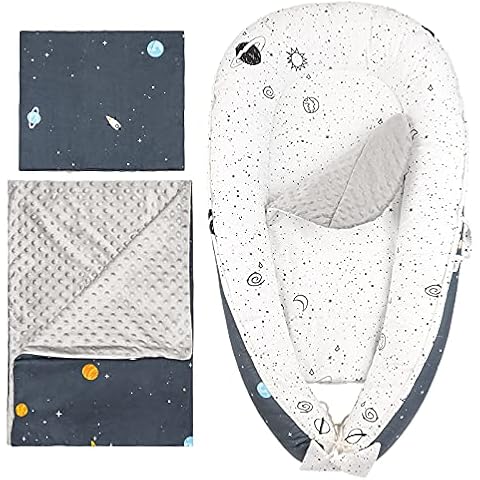 Luchild Baby Nest for Newborn and Babies, 4-Piece Set Baby Pod Cocoon Double Sided, Baby Bassinet for Bed/Lounger/Nest/Pod/Cot Bed/Sleeping (Planet) Cover