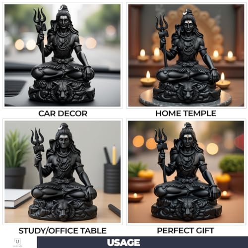 Image of UNOVATE Shiva Idol for Car Dashboard | Shiva Idol | Adiyogi Statue for Car | Mahadev Idol for Car, Home Temple, Office Desk. (Black, Small)