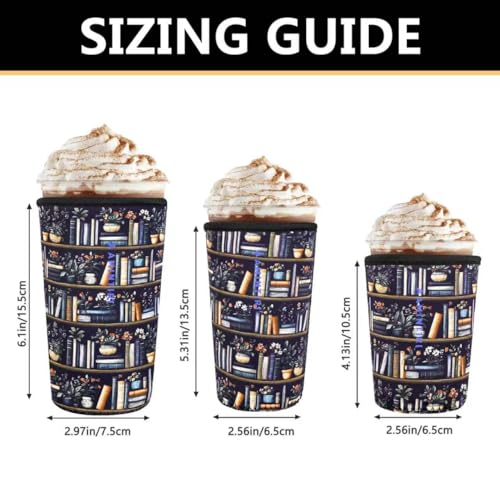 Image of 3 Pack Reusable Sleeve for Iced Coffee Cup, Coffee Neoprene Sleeve for Iced&Hot Drinks, Coffee Sleeve Compatible with Starbucks, Dunkin Coffee Cup. (Bookish Lover)