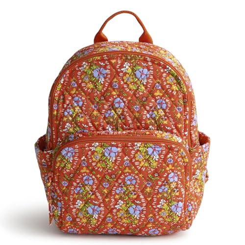 Vera Bradley Mochila pequeña Banbury para mujer, bolsa de libros de gabardina de algodón, Paisley de jardín, Talla única