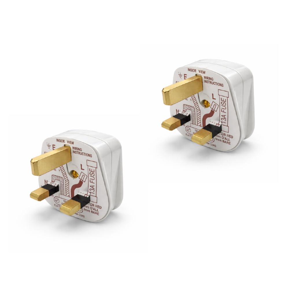 JD Brands UK 3 Pin Plug Top White | 13A Fused BS1363 Plug | Rewireable Replacement Mains Plug (2)