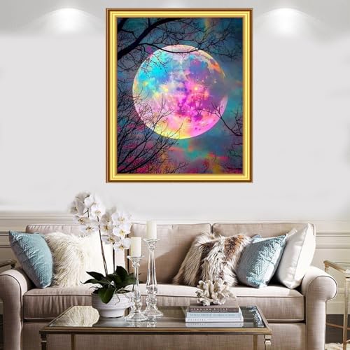 Image of Foxnyart Stamped Cross Stitch Kits Full Range of Embroidery Needlework Starter Kits for Beginners Adults 11CT Embroidery Patterns Art Crafts DIY Needlepoint Kit-Abstract Moon 16x20 inchs