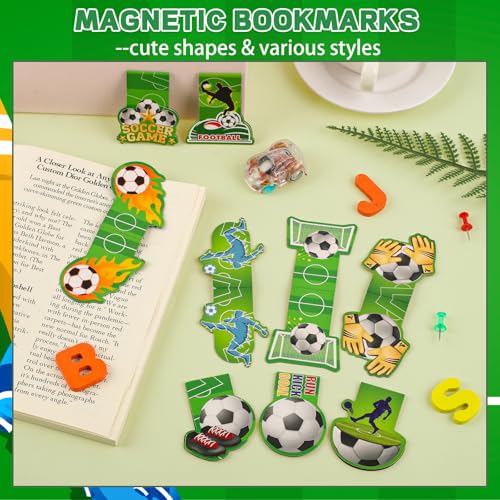 12 Stück Magnetische Lesezeichen Kinder, Fussball Geschenke Kindergeburtstag Gastgeschenke Magnetlesezeichen, Fußballfans Kleine Geschenke Schultüte Füllung für Junge Mädchen