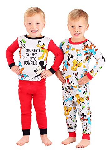 AME Sleepwear Boys' Disney Jr Mickey Goofy Pluto Donald 4 Pc Cotton Toddler Pajamas (2T) White
