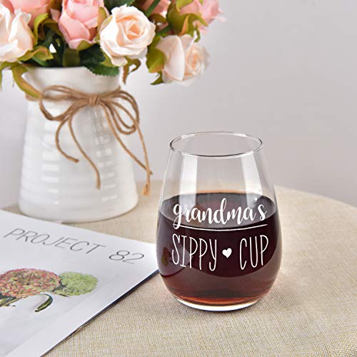 Gingprous Grandma’s Sippy Cup Stemless Wine Glass For Women, Grandma, Mother, New Grandma, Grandma Again, Grandmother, Funny Grandma Wine Glass 15 Oz For Mother's Day Birthday Christmas #TOP1