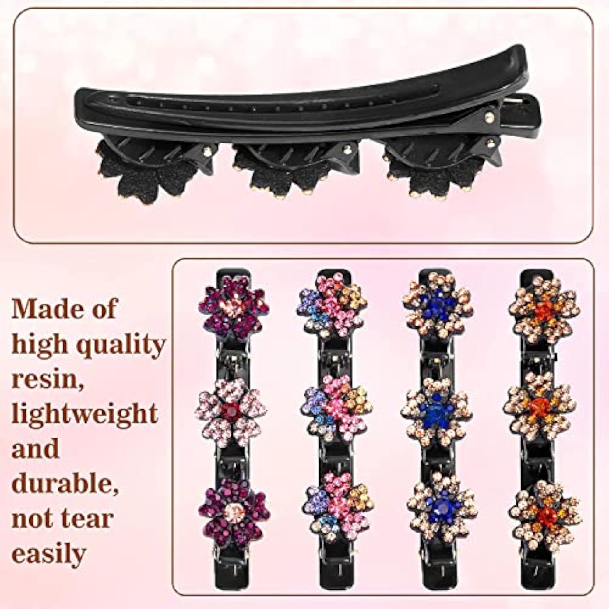 4 Pcs Braided Hair Clip Set with Crystal Rhinestone
