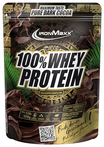 IronMaxx 100% Whey Protein Pulver 500g - Dunkle Schokolade - High Protein Shake mit BCAAs und EAAs für Muskeltraining und Fitness