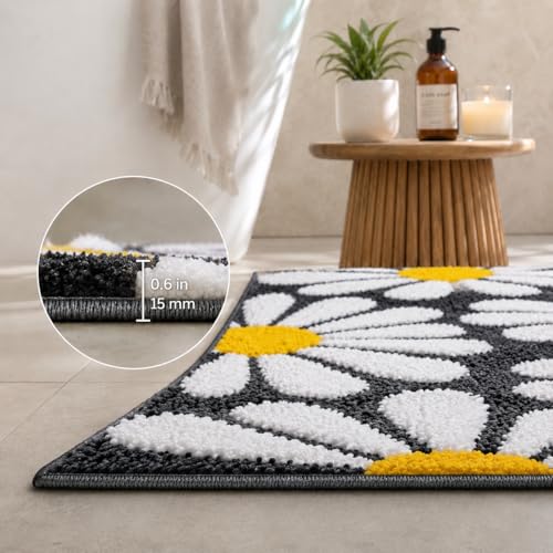 Image of Roseate Flower Anti Skid (40x60 cm) Microfiber 2000 GSM Bath Mat for Bathroom /Bedroom /Door Mat /Floor Mat (Grey) Pack of 2