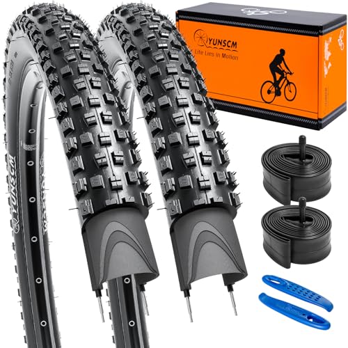 YunSCM 2Pcs 60TPI Nylon Pannensicher 26 Zoll Reifen 26x2.35 Mantel 60-559 Plus 2er-Pack 26 Schlauch AV32mm kompatibel Mountainbikes/Rennräder 26x2.30 26x2.35 26x2.40 Fahrradreifen und Schlauch